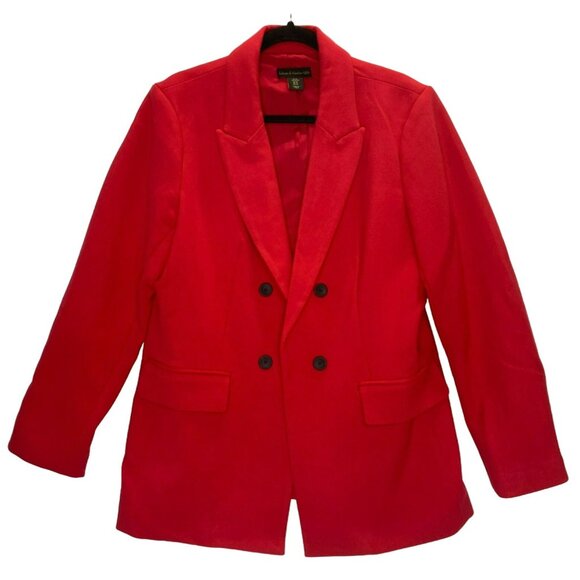 Revolve House of Harlow 1960 Womens XL Red Double Breasted Blazer Black Buttons - Picture 1 of 9